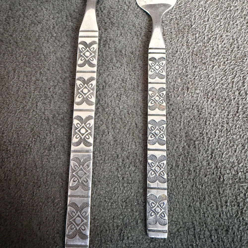 Ekco Eterna Montalo Stainless Steel Forks Vintage Brutalist‎ Floral Korea Set 2